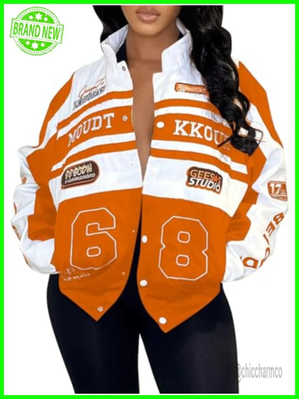 Women's Moto Racer Jacket Detachable Letter Graphic Vintage Color Block